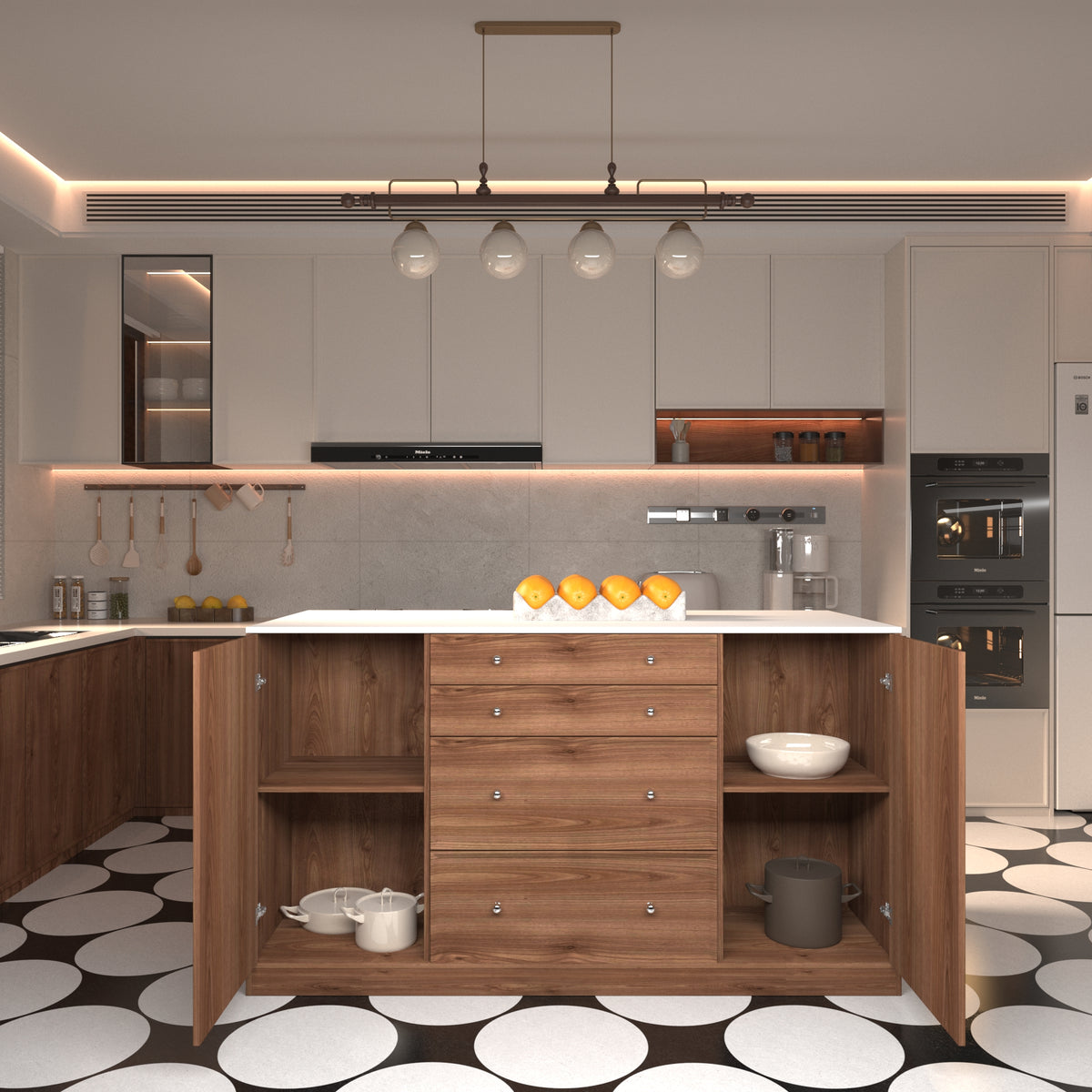 64“Small Kitchen Island with Expandable Dining table and Hidden Storage