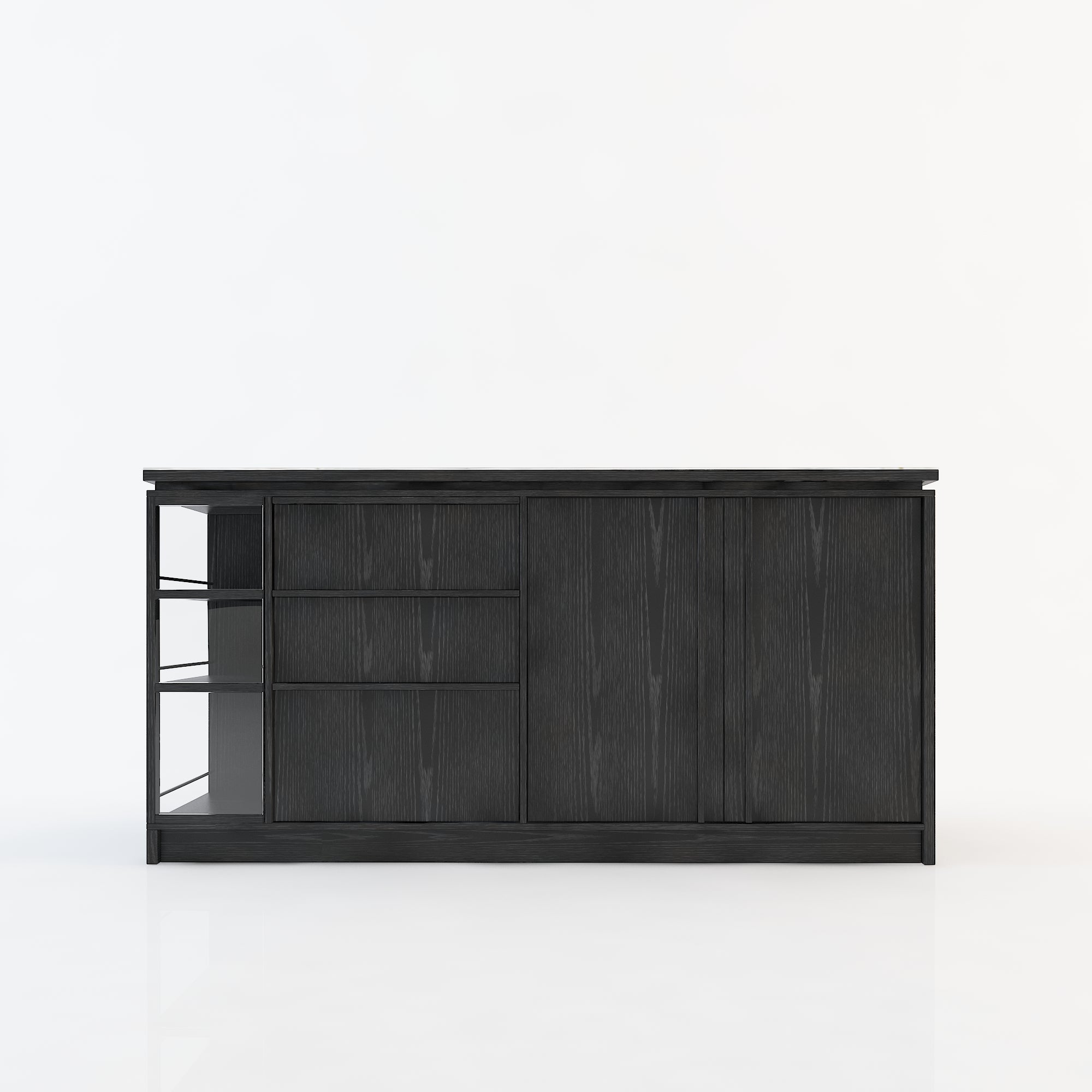 72'' Mid-Century Modern Kitchen Island with Storage, Drawers & Bar Seating – Walnut & Marble Look
