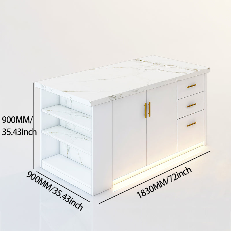 72 inch white Modern  Kitchen island with Cabinets ，Bar, Electrical Outlet and Light