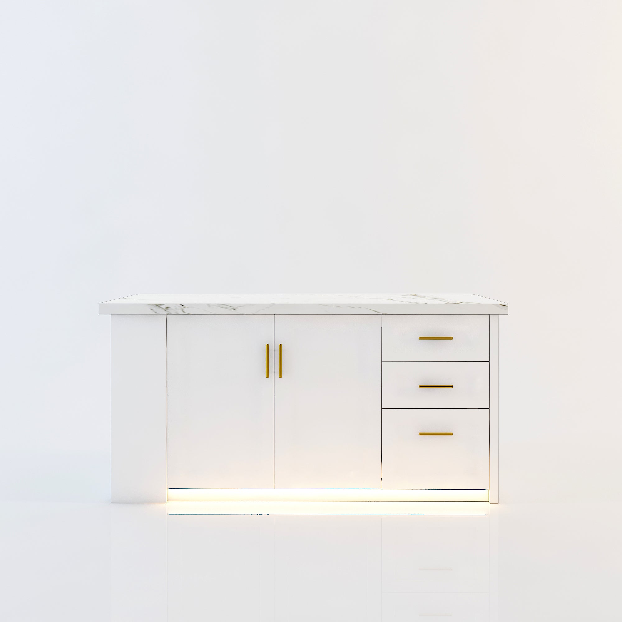 72 inch white Modern  Kitchen island with Cabinets ，Bar, Electrical Outlet and Light