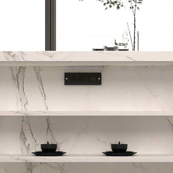 72 inch white Modern  Kitchen island with Cabinets ，Bar, Electrical Outlet and Light