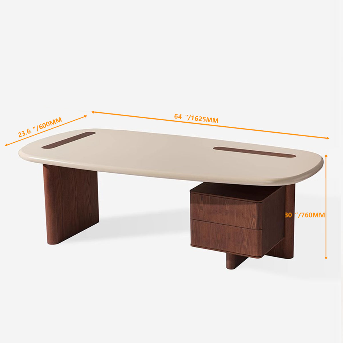 Mid-Century Modern Walnut Desk – Rounded Edge Writing Table with Drawers for Home Office