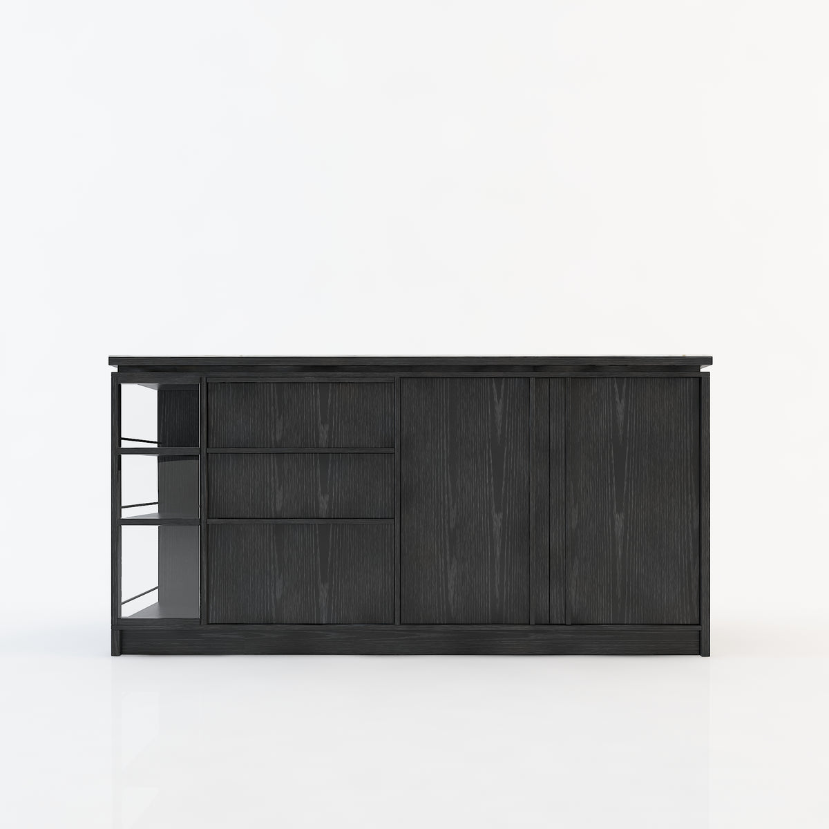 72'' Mid-Century Modern Kitchen Island with Storage, Drawers & Bar Seating – Walnut & Marble Look