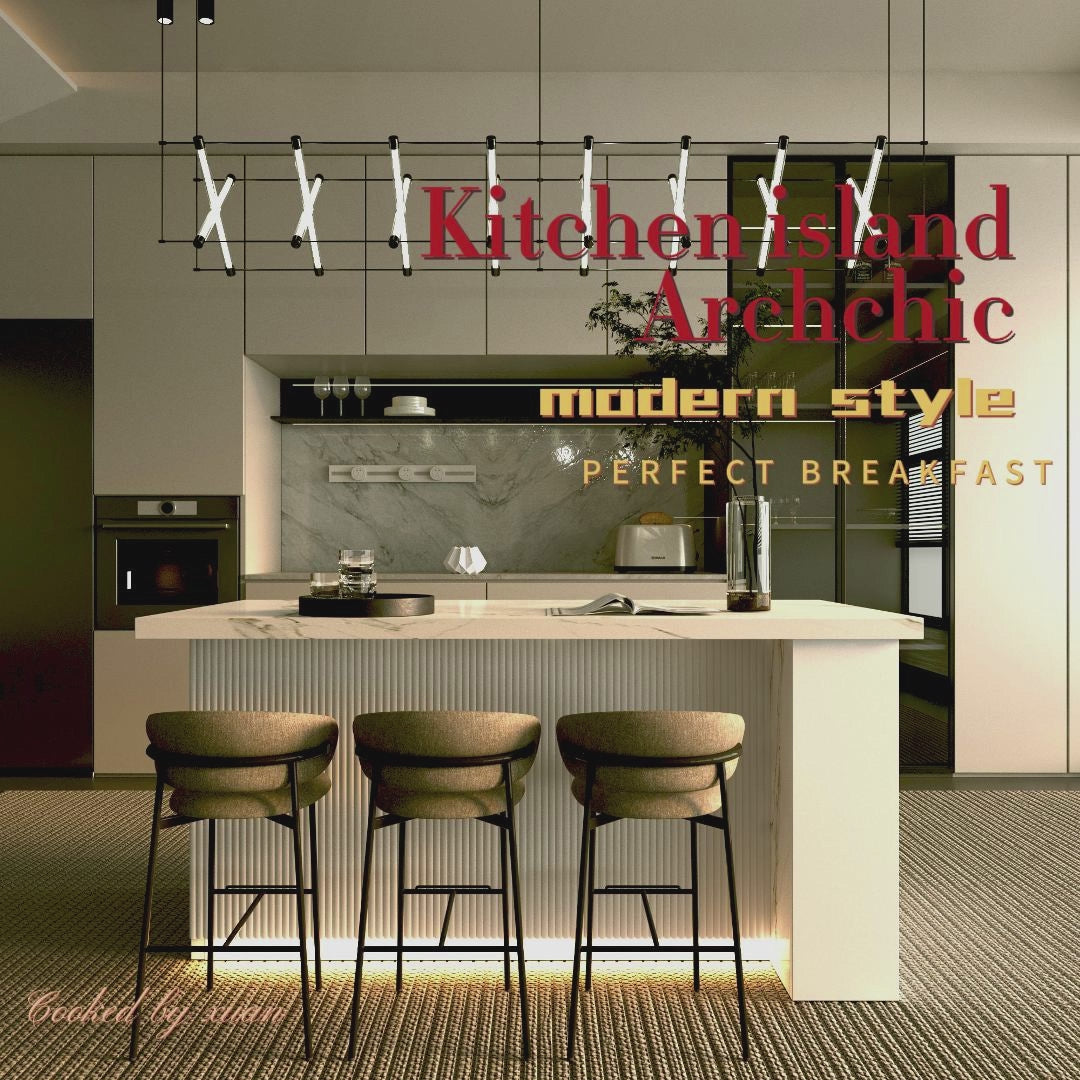 72 inch white Modern  Kitchen island with Cabinets ，Bar, Electrical Outlet and Light