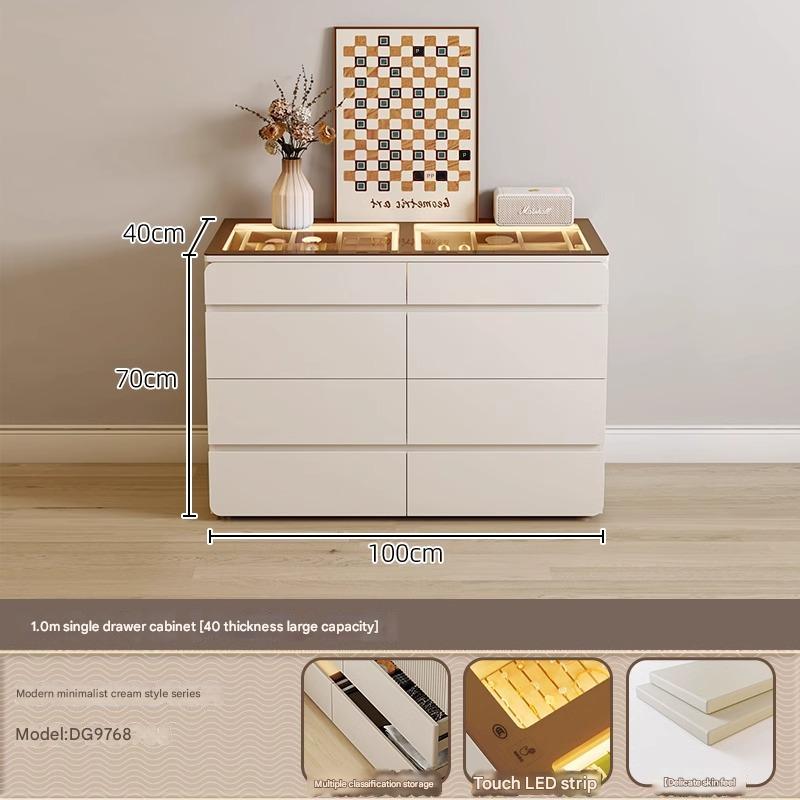 55" Glass Top Modern Dresser Walk-in Closet Island with Jewelry Storage and Light